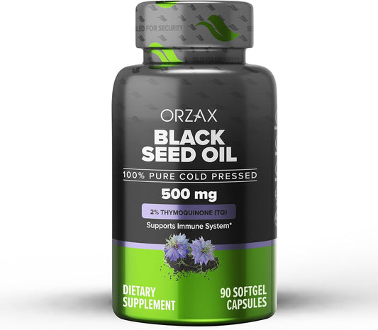 100% Pure Black Seed Oil Softgels - Cold Pressed Non-GMO Nigella Sativa Supplement for Immune Support, Hair, Skin - Omega 3 6 9 & Thymoquinone - 90 Capsules