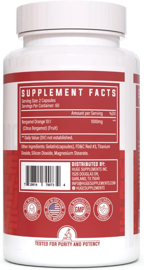 100% Pure Citrus Bergamot Extract Capsules - 1000mg per Serving - Supports Digestion, Stress Management, and Immune Health - 120 Capsules