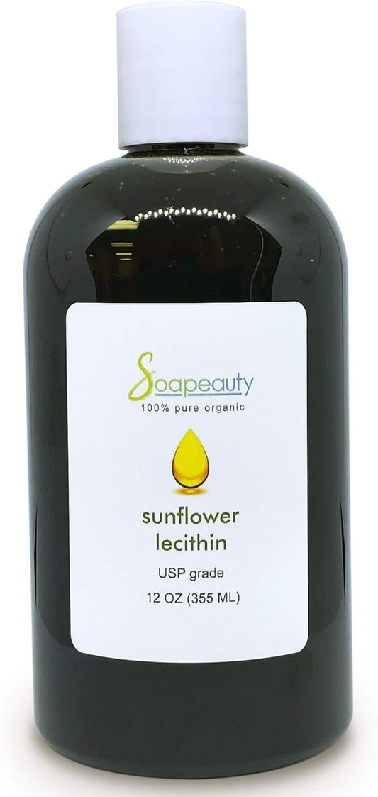 100% Pure Cold Pressed Sunflower Lecithin Liquid Oil for Skin Moisturizer, Soap Making, and Lotion - USP Grade Unbleached - Available in Various Sizes (12 oz)