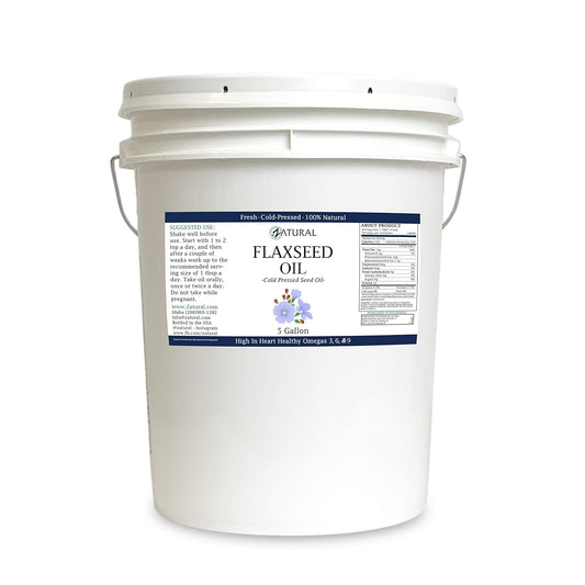 100% Pure Cold Pressed Unrefined Flaxseed Oil - Large 5 Gallon Size - No Additives or Fillers - 640 Oz