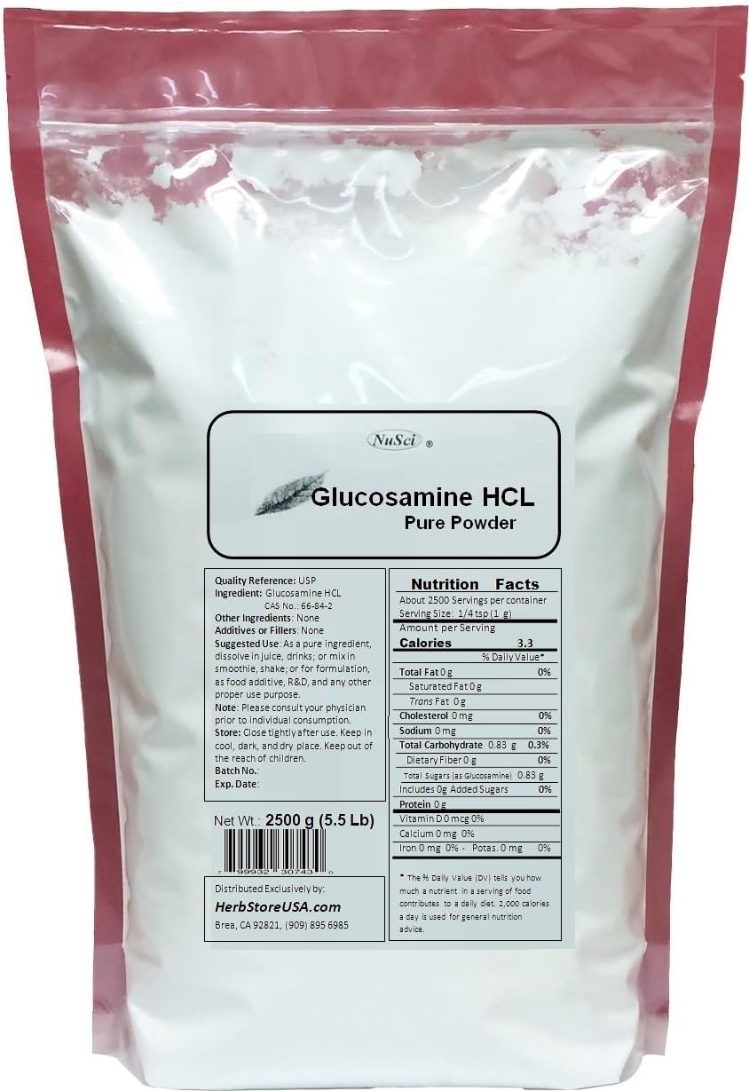 100% Pure Glucosamine HCl Powder - 1000g (2.2 lb) for Joint Health by NuSci