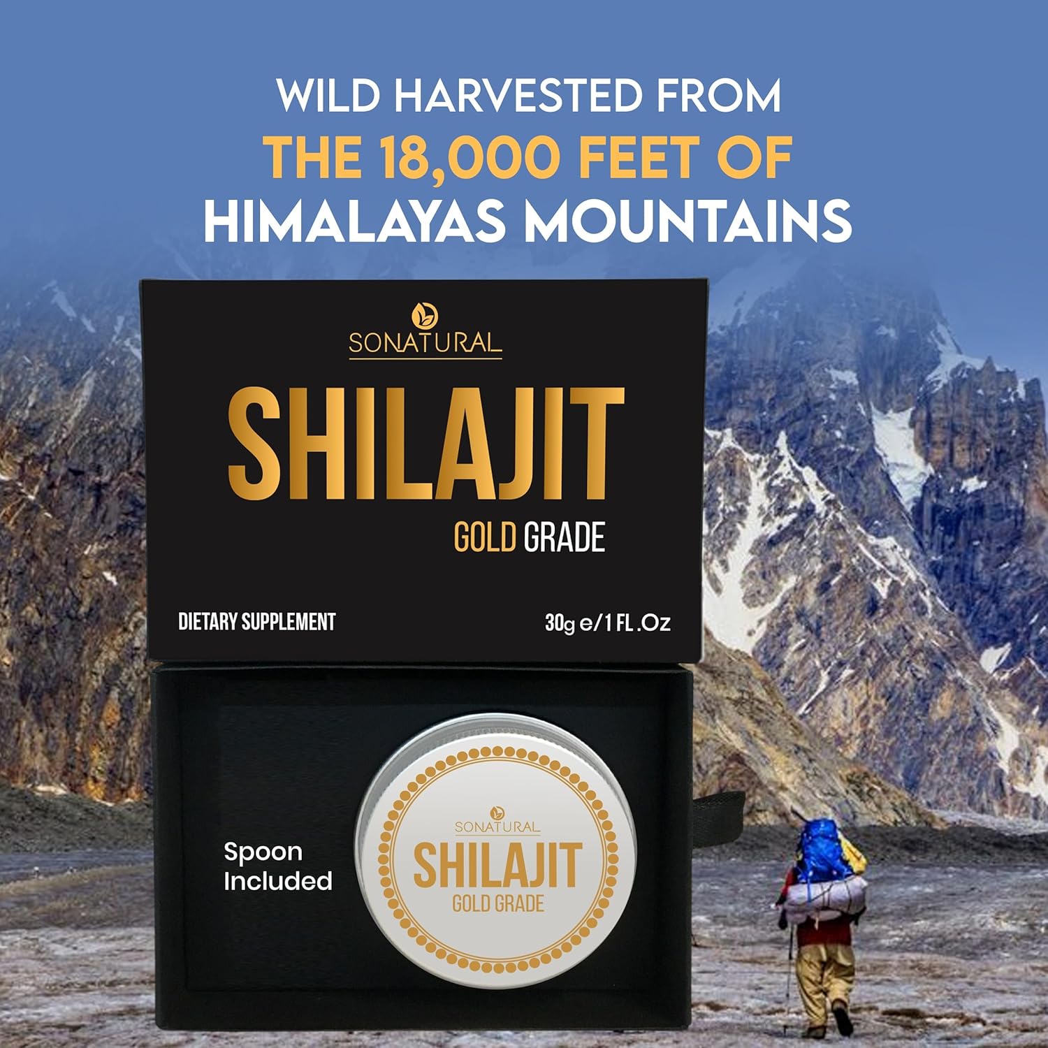 100% Pure Himalayan Organic Shilajit Resin - 30g Gold Grade with Fulvic Acid & 85+ Trace Minerals for Energy & Immune Support, 2 Months Supply