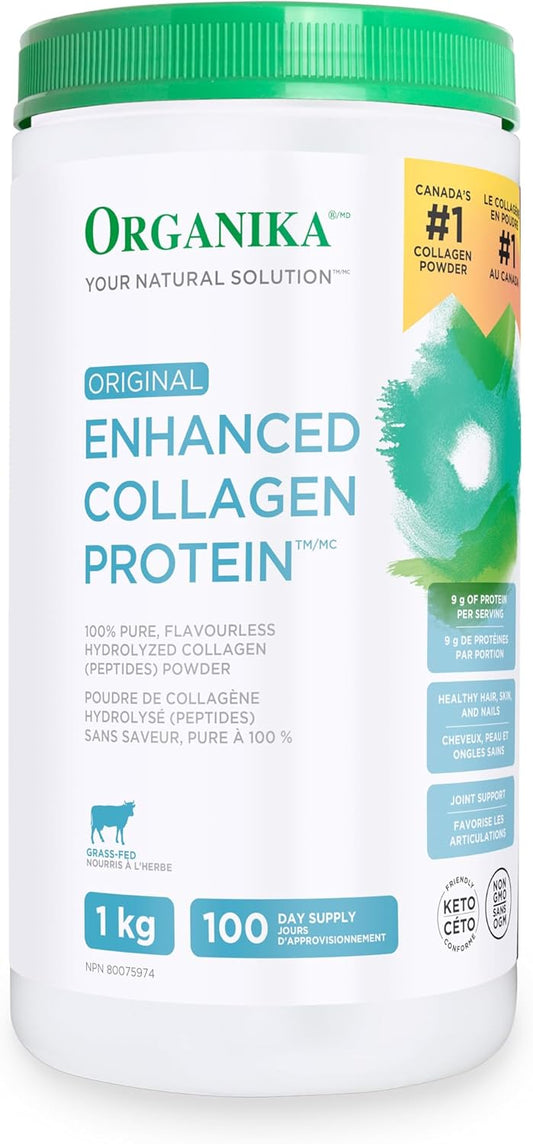 100% Pure Hydrolyzed Collagen Peptides Powder, 1kg - Unflavored Original Enhanced Formula by Organika