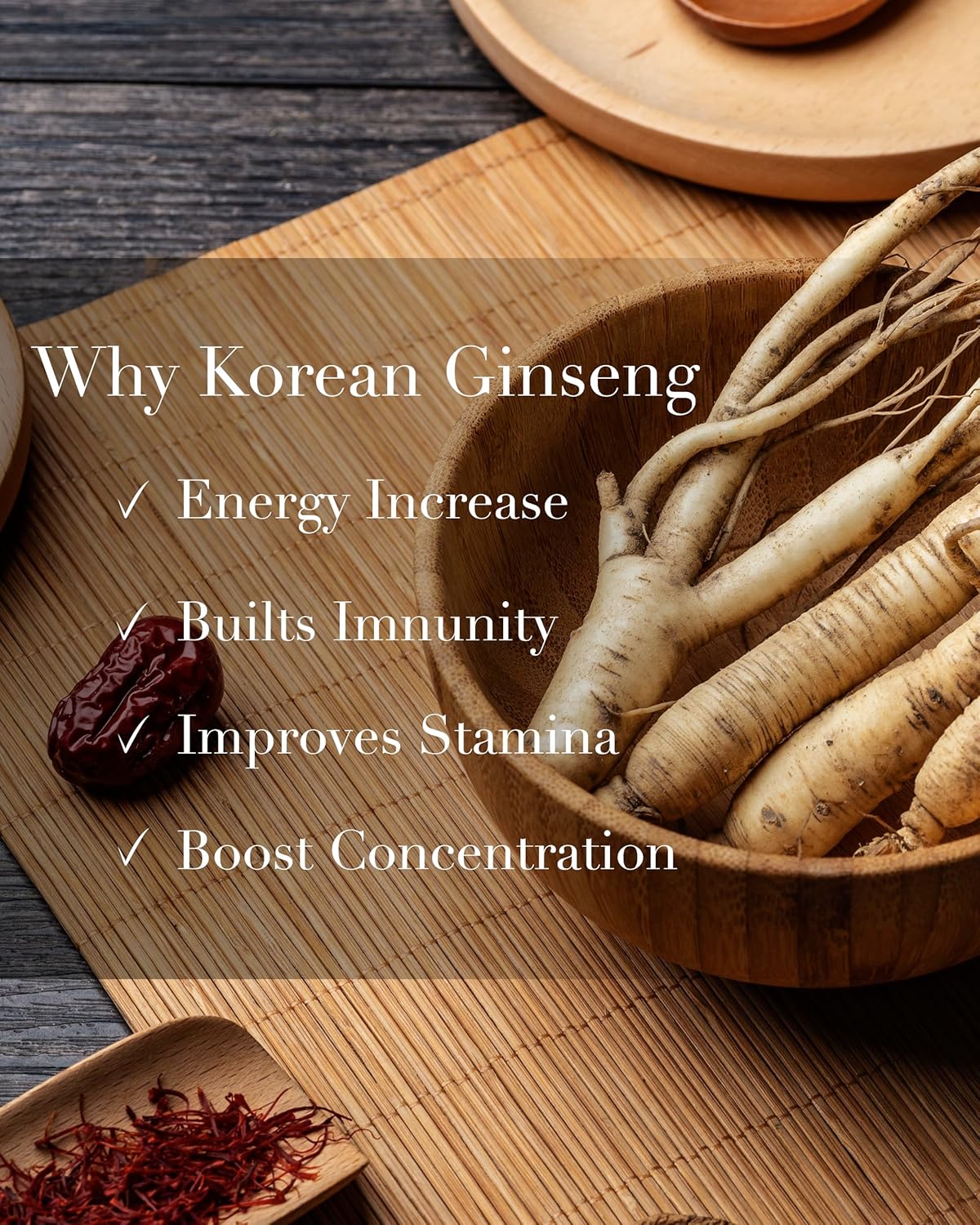 100% Pure Korean Panax Ginseng Capsules - 500mg (100 Capsules) with 10mg Ginsenoside per Serving