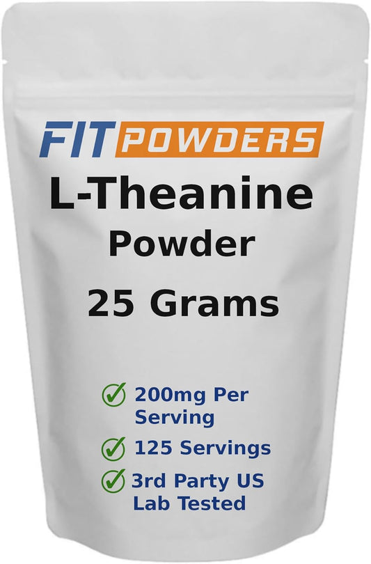 100% Pure L-Theanine Powder Supplement - Vegan & Gluten-Free - Mood & Cognitive Support - Stress Relief & Relaxation - Multiple Sizes - Includes Scoop - 25g