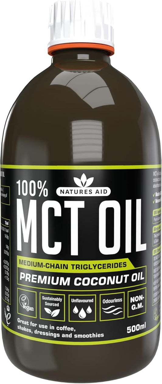 100% Pure MCT Oil by Natures Aid - 500 ML Bottle for Keto and Low-Carb Diets