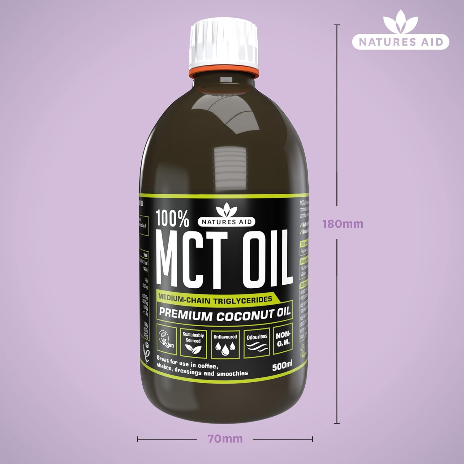 100% Pure MCT Oil by Natures Aid - 500 ML Bottle for Keto and Low-Carb Diets