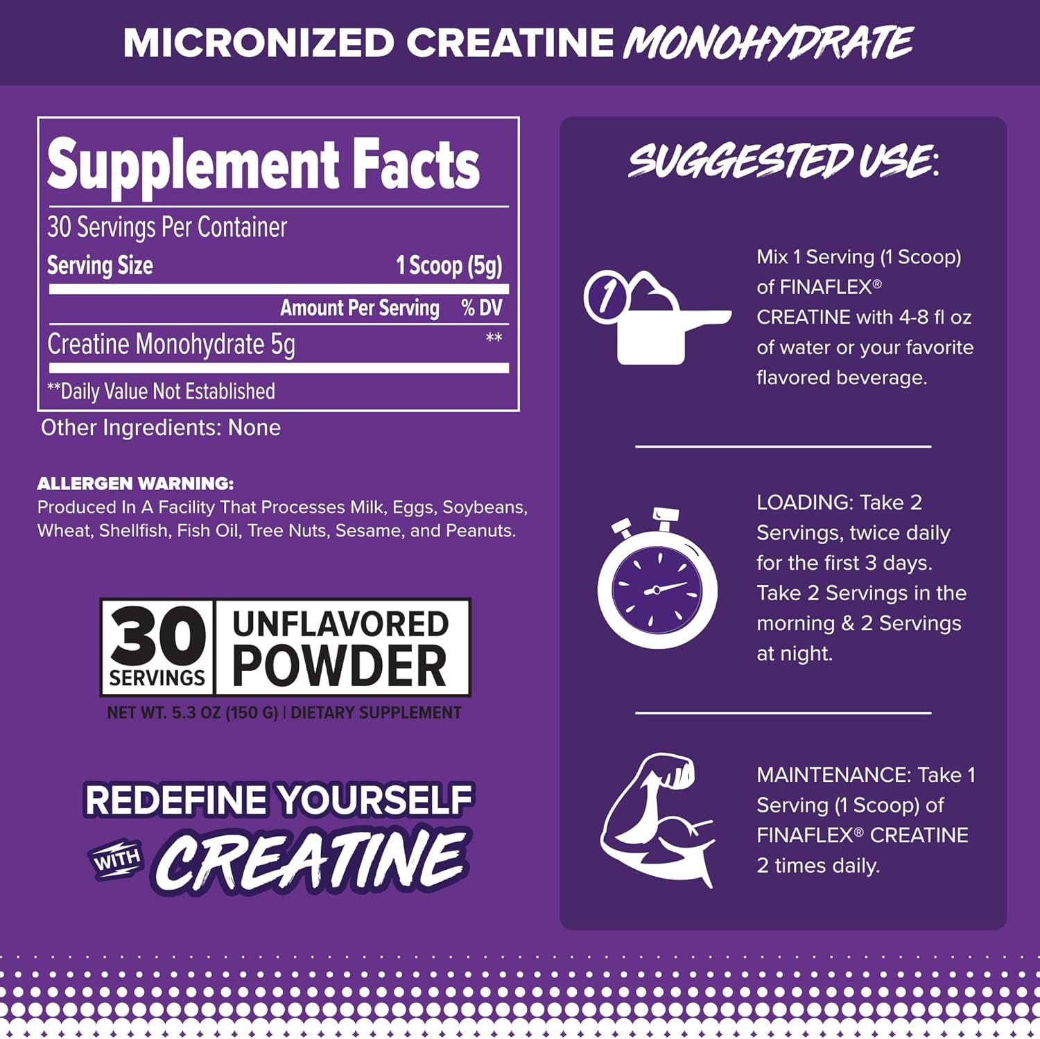 100% Pure Micronized Creatine Monohydrate Powder - 5.3 oz, Unflavored - Enhances Muscular Strength, Size, and Performance - 30 Servings