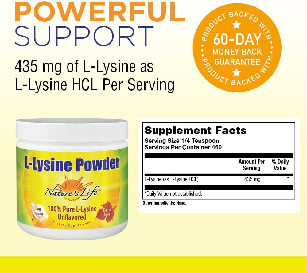 100% Pure Natural L-Lysine Powder for Healthy Immune Support | Vegetarian Formula with 460 Servings | Unflavored, Sugar-Free