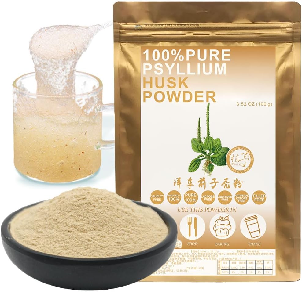 100% Pure Natural Plant Psyllium Husk and Guar Gum Powder - Organic Keto Baking & Meal Replacement Fiber Supplement - 100g/3.52oz