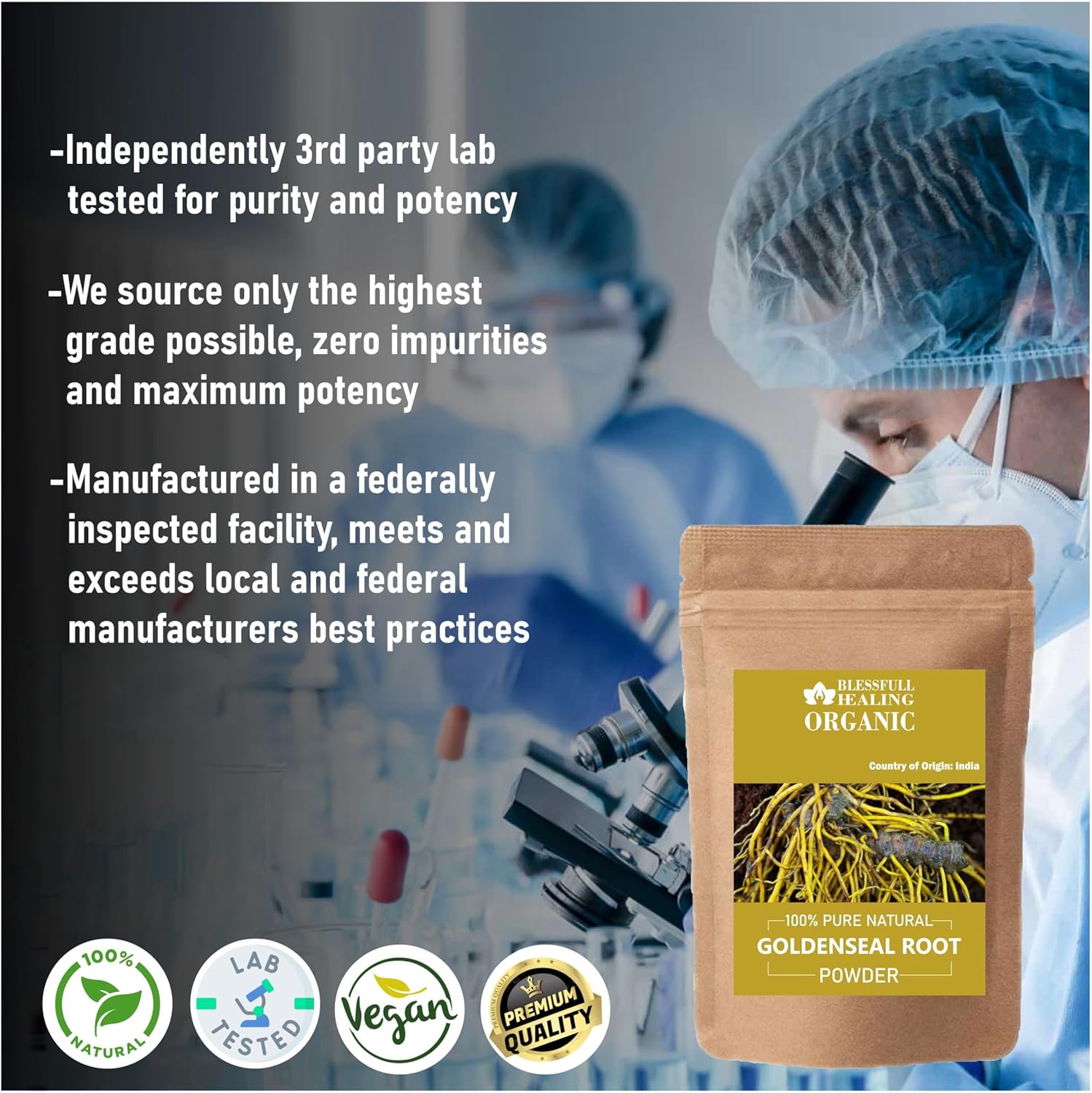 100% Pure Organic Goldenseal Root Powder - 100g / 3.52oz - Natural Healing Blessings