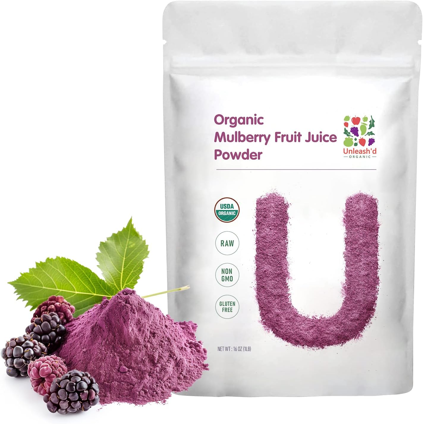 100% Pure Organic Mulberry Juice Powder - 16 oz - Supports Liver & Kidney - Rich in Vitamins - Green Superfood