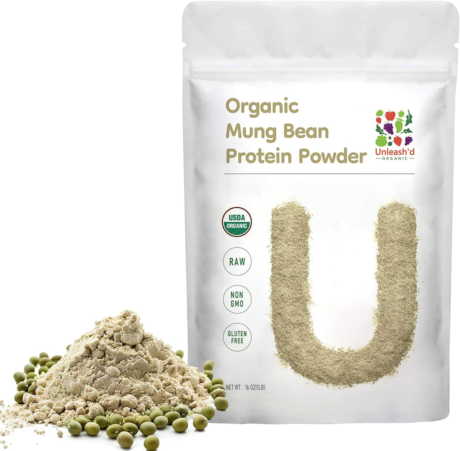 100% Pure Organic Mung Bean Protein Powder - 16 oz, Rich in Vitamins & Fiber, Supports Immune Health & Digestion