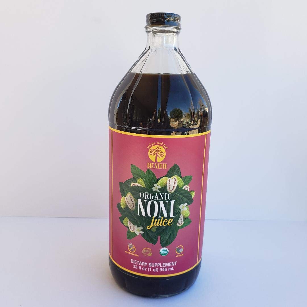 100% Pure Organic Noni Fruit Juice in 32oz Glass Bottle - Rich in Flavanols, Minerals, and Vitamins - Gluten-Free & Vegan - 30g Noni Superfruit Per Serving