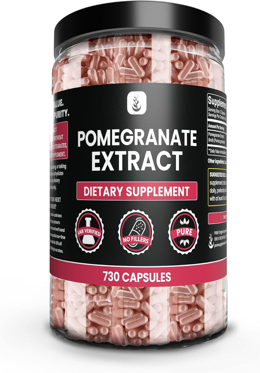 100% Pure Pomegranate Extract Capsules - 730 Count, No Magnesium or Rice Fillers, Lab Verified, Always Original Ingredients
