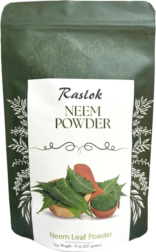 100% Pure Raslok Neem Powder for Skin, Hair, and Detox - 8 oz - Natural and Bitter Neem Supplement