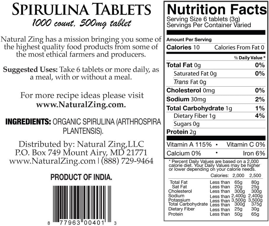 100% Pure Raw Organic Spirulina Tablets - Vegan Protein Source from India - NaturalZing Awaken, Nourish, Empower Your Life