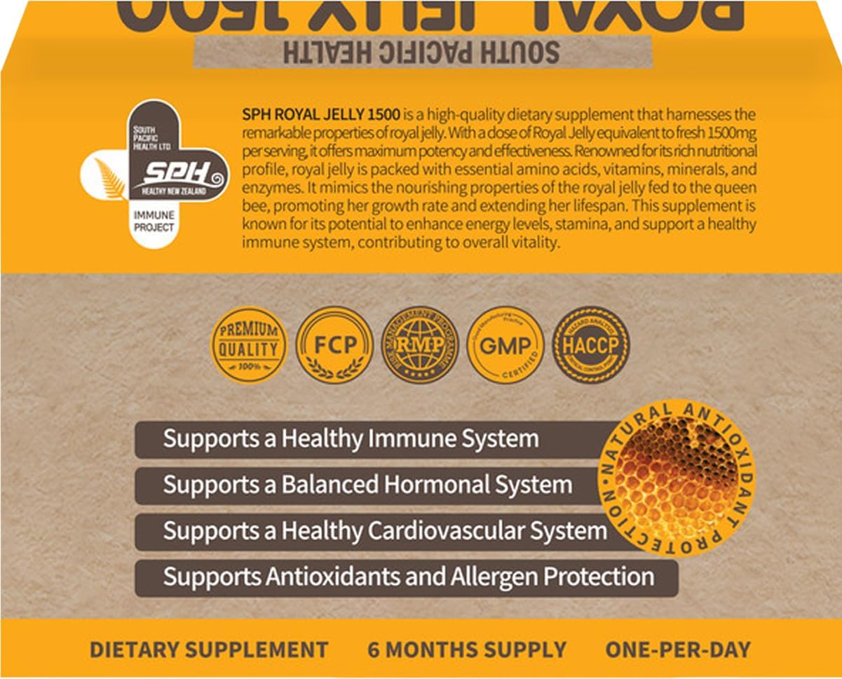 100% Pure Royal Jelly Capsules - High Potency 1500 (10-HDA 6% 30mg) - 180 Count