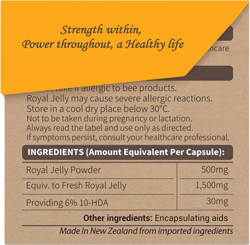 100% Pure Royal Jelly Capsules - High Potency 1500 (10-HDA 6% 30mg) - 180 Count