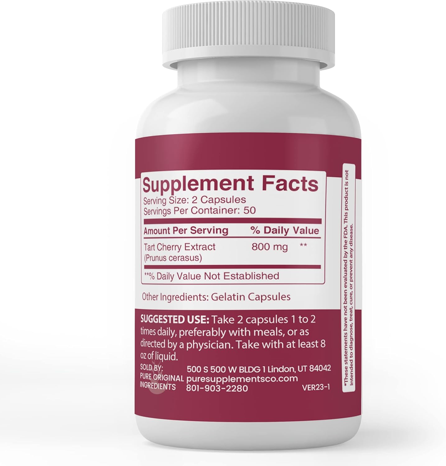 100% Pure Tart Cherry Extract Capsules - Lab Verified, No Additives or Fillers