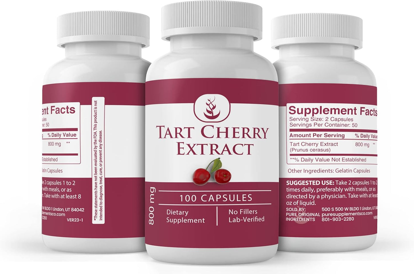 100% Pure Tart Cherry Extract Capsules - Lab Verified, No Additives or Fillers