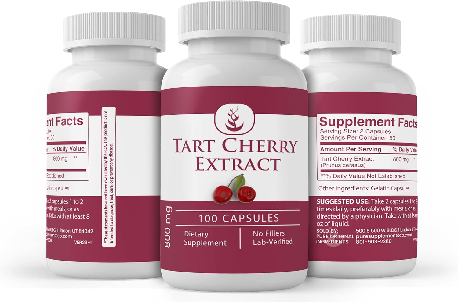 100% Pure Tart Cherry Extract Capsules - Lab Verified, No Additives or Fillers