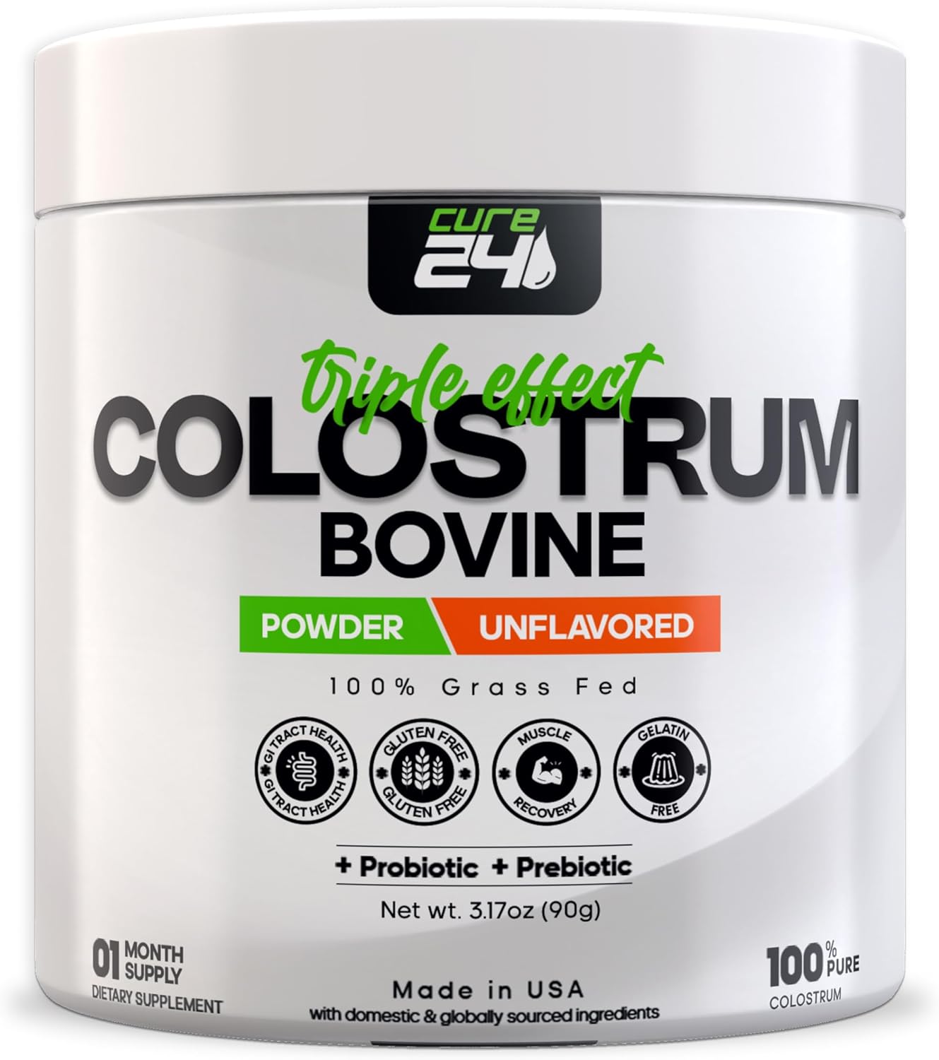 100% Pure Whole Natural Grass-Fed Bovine Colostrum X3 Supplement Powder for Humans - High IgG, Probiotic & Prebiotic - Made in USA - BoostGo Australia