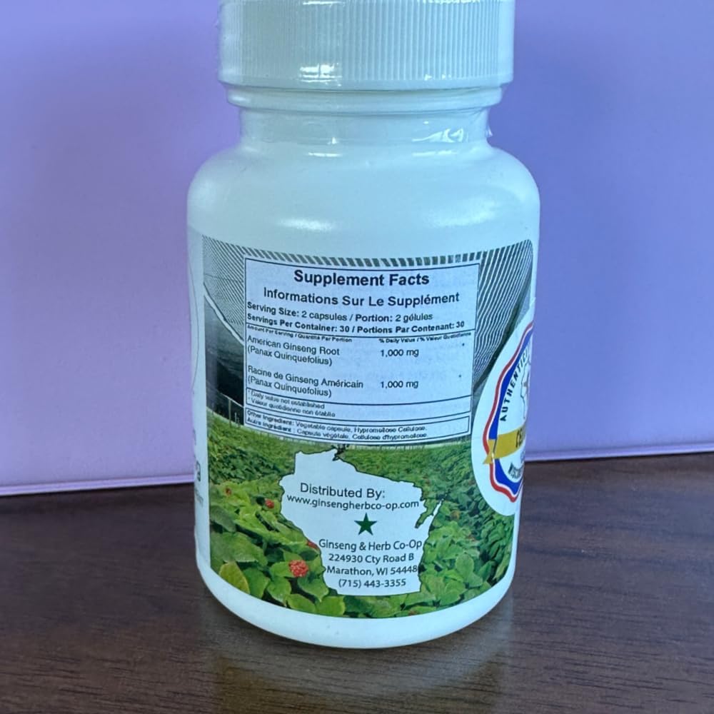 100% Pure Wisconsin American Ginseng Capsules - 500mg - Potent Ground Ginseng Root from Wisconsin Grower Cooperative