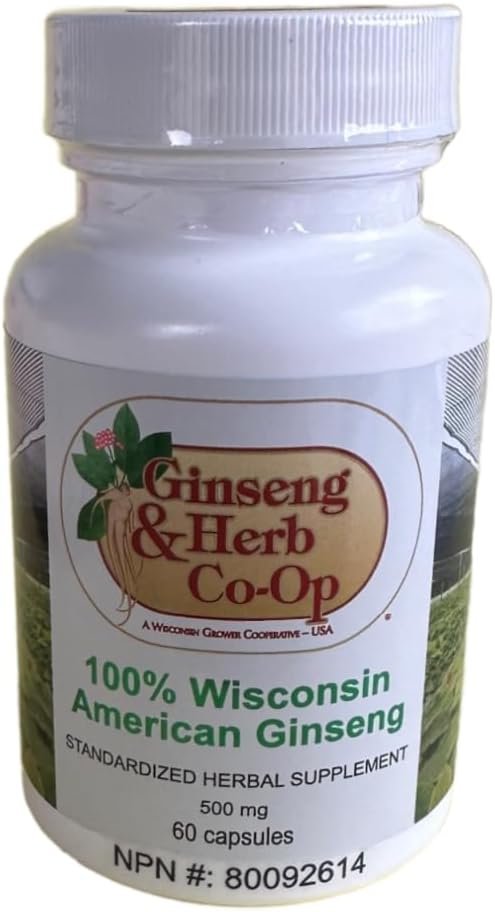100% Pure Wisconsin American Ginseng Capsules - 500mg - Potent Ground Ginseng Root from Wisconsin Grower Cooperative