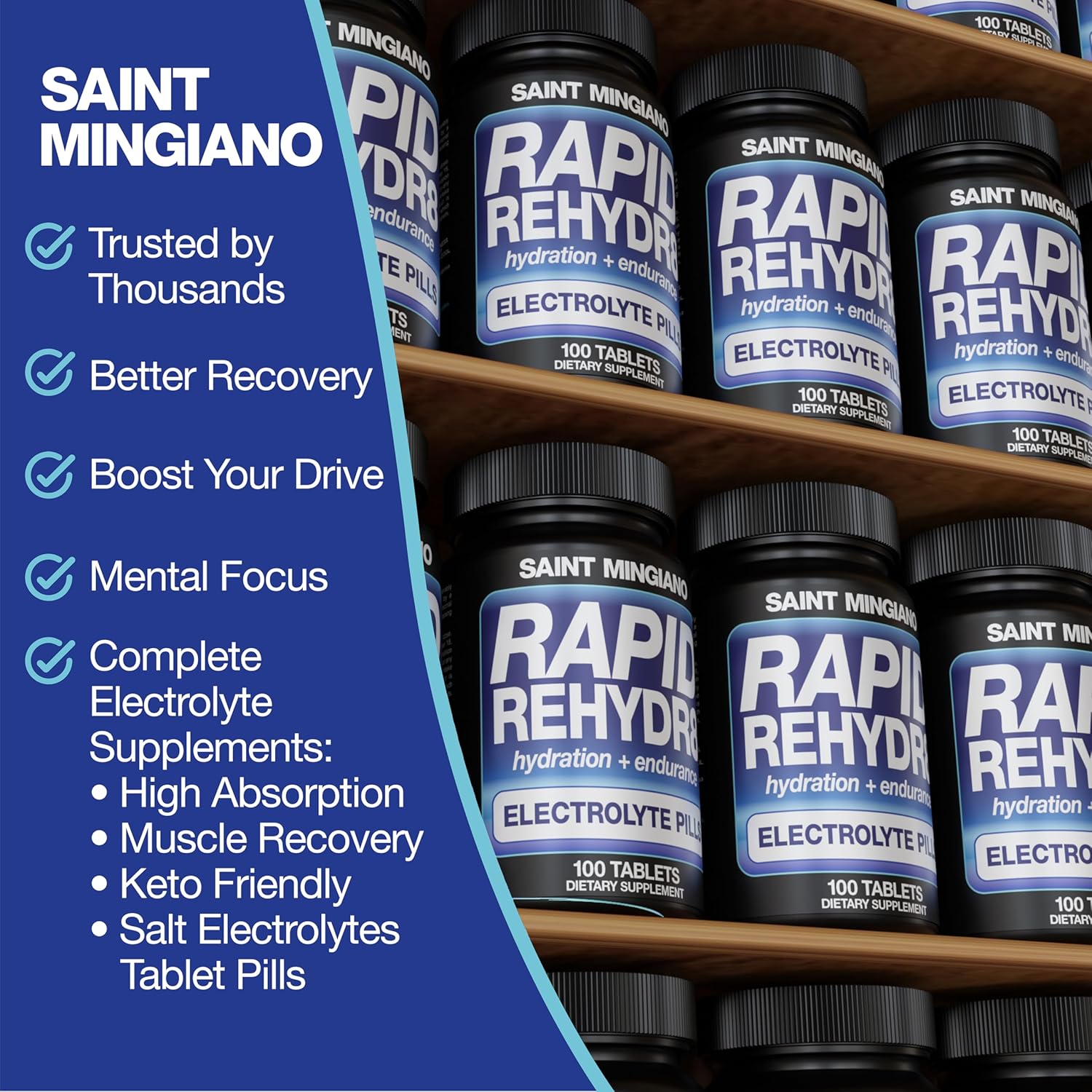 100 Rapid Rehydr8 Electrolyte Pills for Hydration, Cramping Prevention, Muscle Recovery - Easy to Swallow Capsules