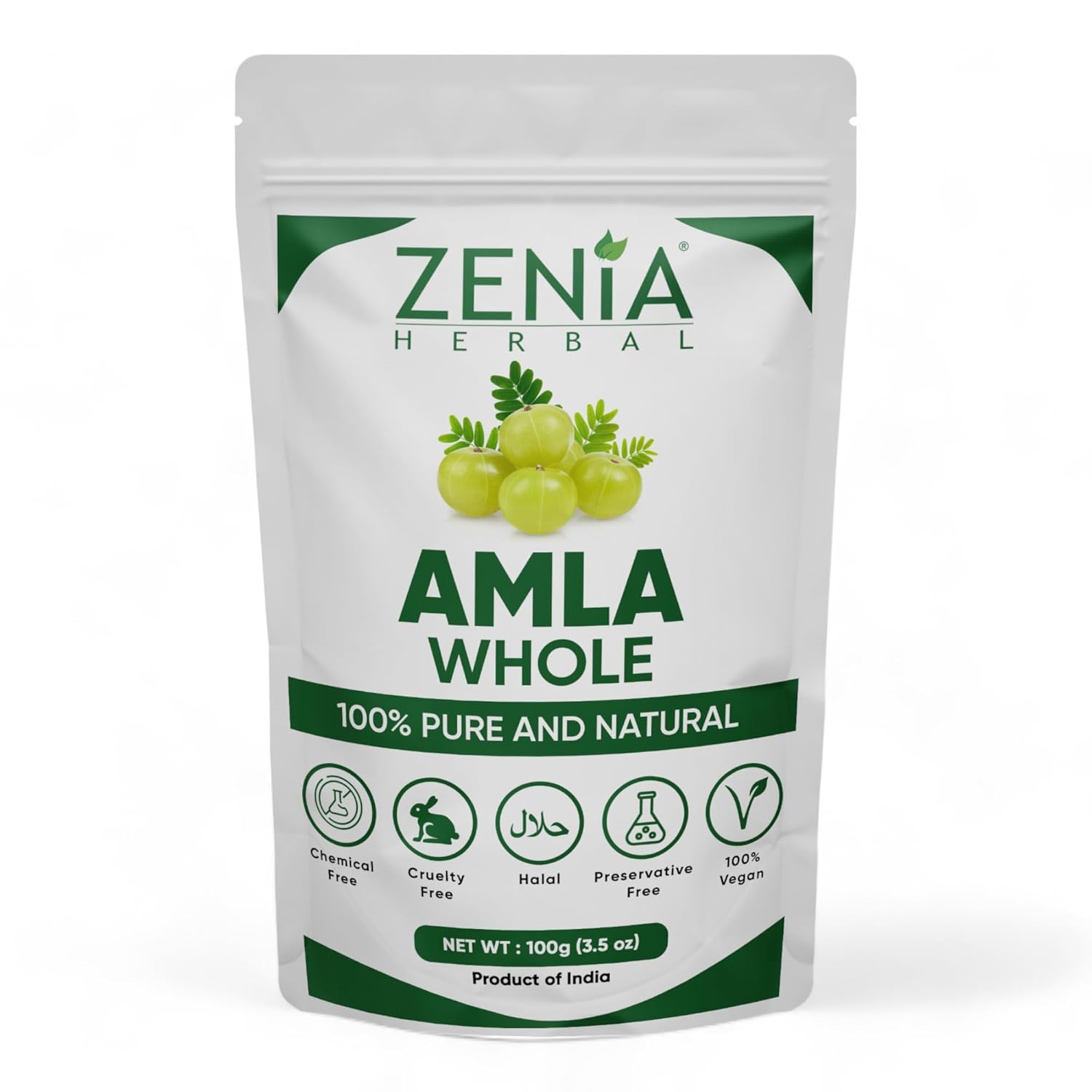 100% Raw Zenia Whole Dried Amla Herb - 100g (3.5oz) - Edible Grade for Herbal Hair Treatment