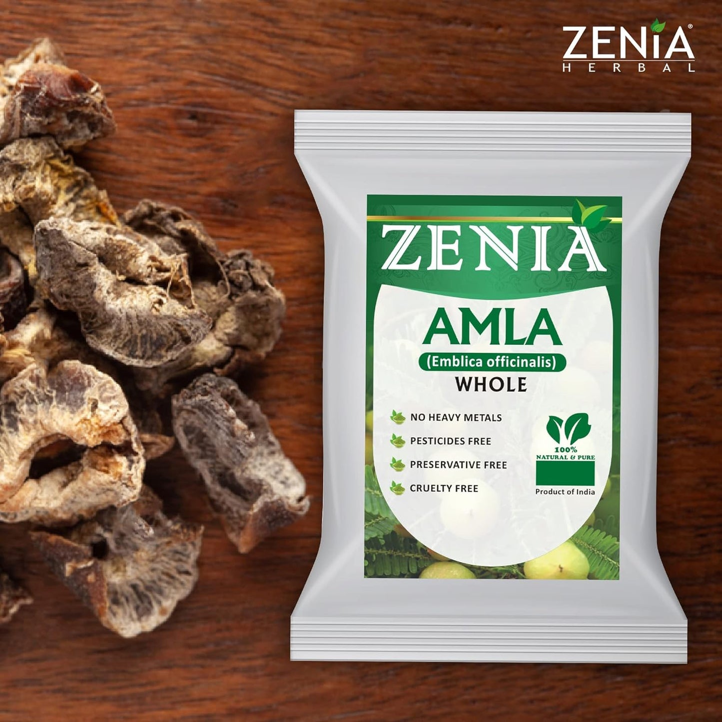 100% Raw Zenia Whole Dried Amla Herb - 100g (3.5oz) - Edible Grade for Herbal Hair Treatment