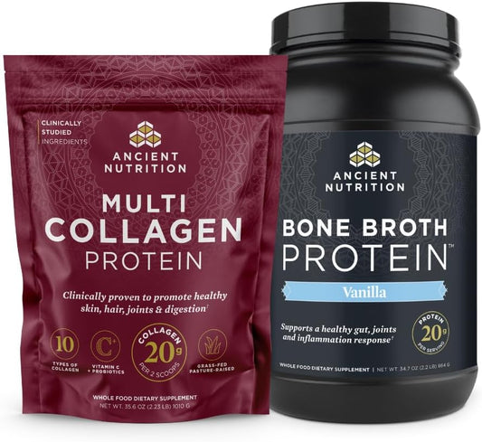 100 Servings Ancient Nutrition Multi Collagen Protein Powder + 40 Servings Vanilla Bone Broth Protein Powder