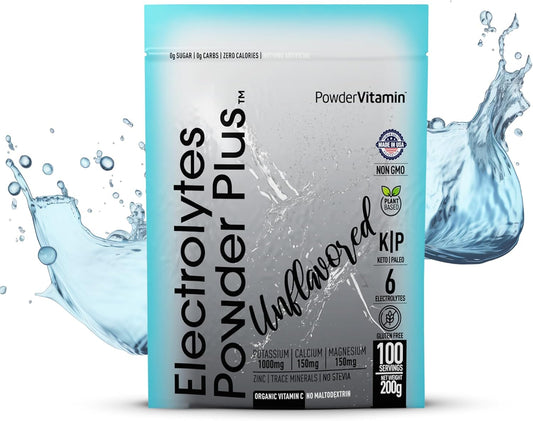 100 Servings Electrolyte Powder with Vitamin and Minerals for Keto Diet - Unflavored, Sugar Free, No Stevia, 1000mg Potassium, 150mg Calcium, 150mg Magnesium - Hydration Supplement