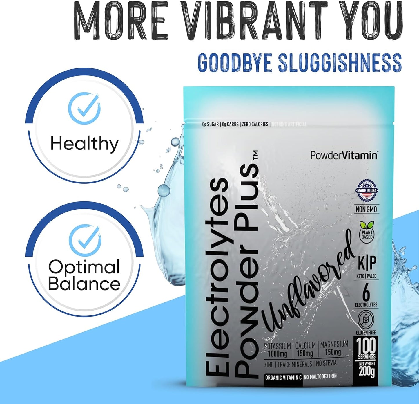 100 Servings Electrolyte Powder with Vitamin and Minerals for Keto Diet - Unflavored, Sugar Free, No Stevia, 1000mg Potassium, 150mg Calcium, 150mg Magnesium - Hydration Supplement