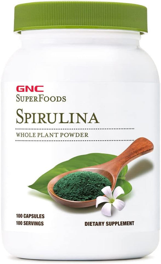 100 Servings of GNC SuperFoods Spirulina Whole Plant Powder Capsules in 100 Capsules