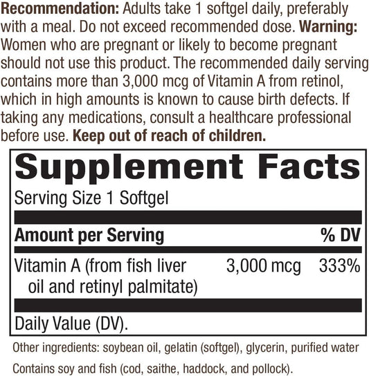100 Softgels of Nature's Way Vitamin A with 10000 IU for Immune Support and Eye Health