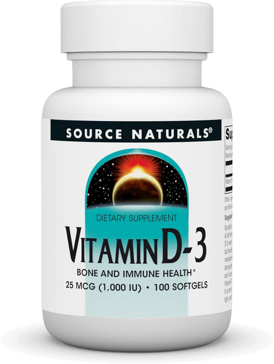 100 Softgels of Source Naturals Vitamin D-3 1000 iu for Bone & Immune Health - BoostGo Australia
