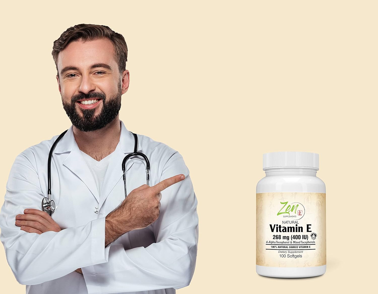100 Softgels of Zen Supplements Natural Vitamin E with 400IU of Non-GMO Vitamin E and Natural Mixed Tocopherols - BoostGo Australia