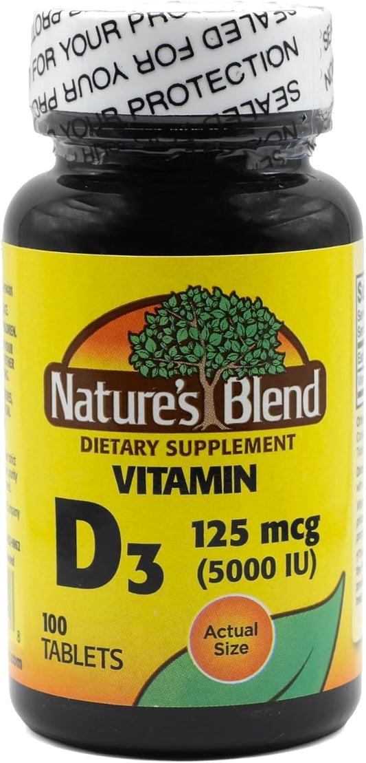 100 Tablets of Nature's Blend Vitamin D3 with 5000 IU Strength