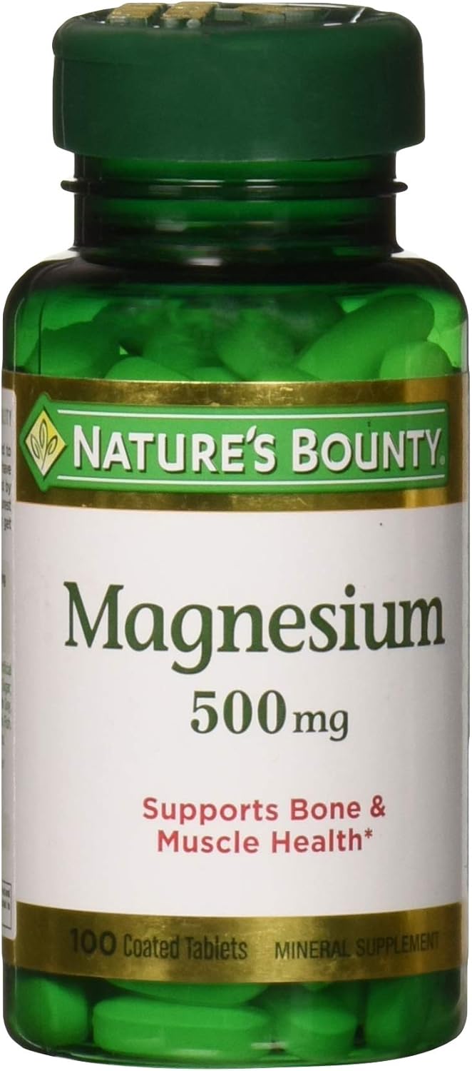 100 Tablets of Nature's Bounty Magnesium 500 mg for Essential Mineral Support