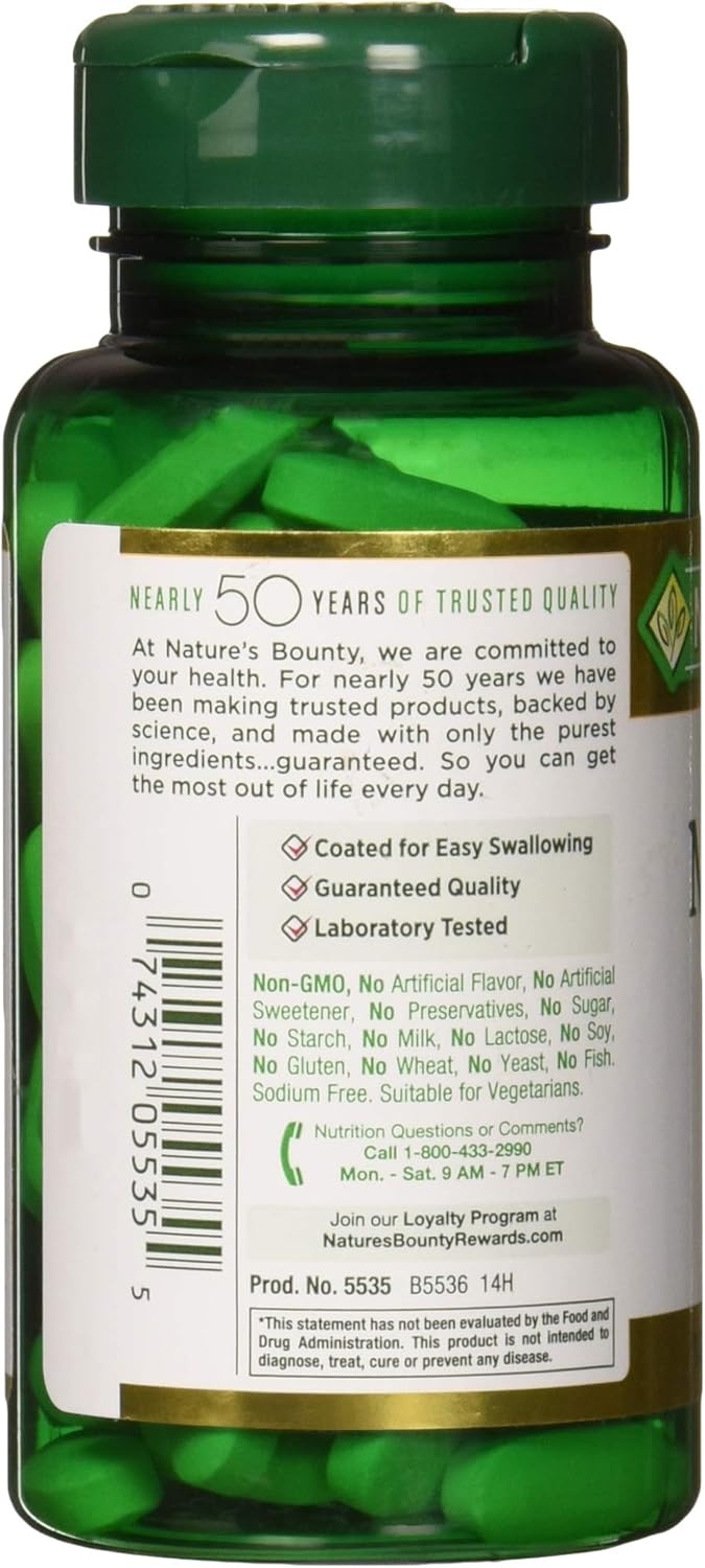 100 Tablets of Nature's Bounty Magnesium 500 mg for Essential Mineral Support