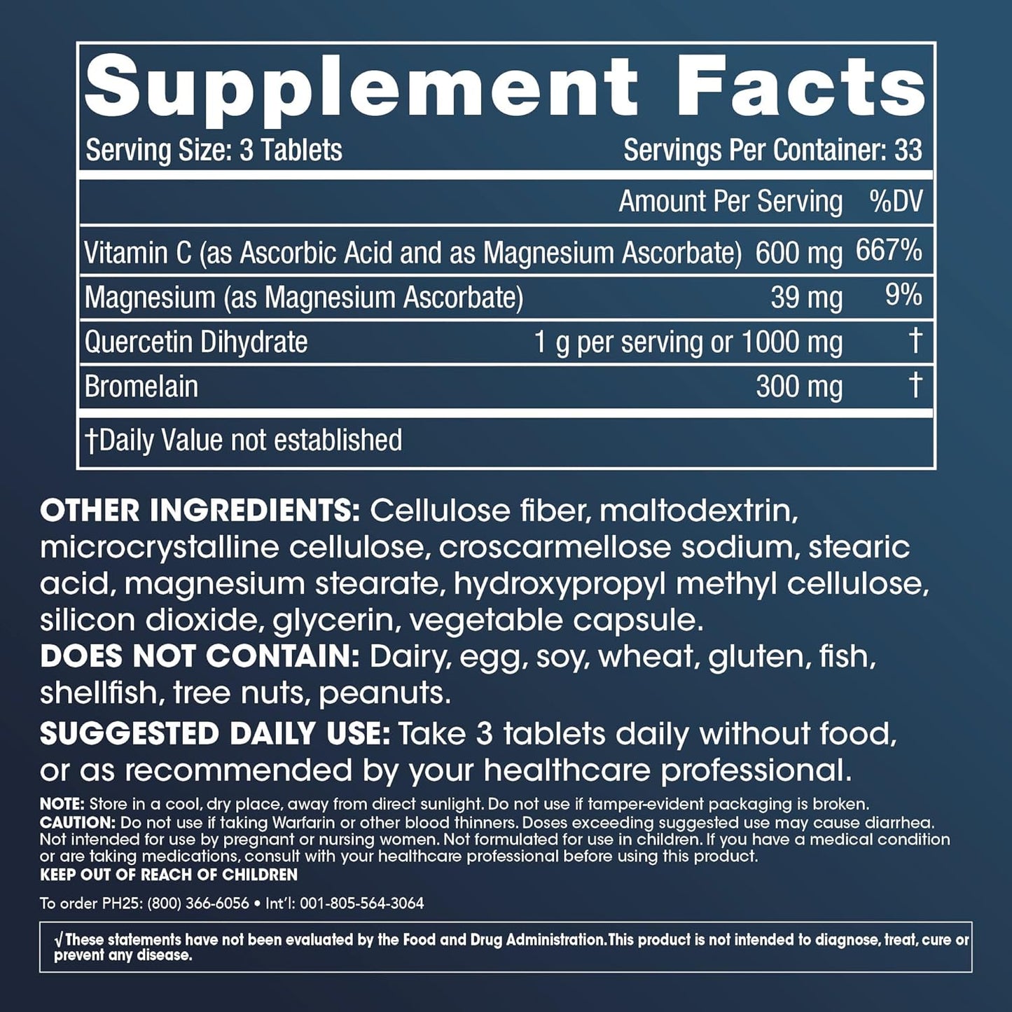 100 Tablets ProHealth Quercetin & Bromelain Complex - Natural Sinus & Allergy Support Supplement with Anti-Histamine Properties