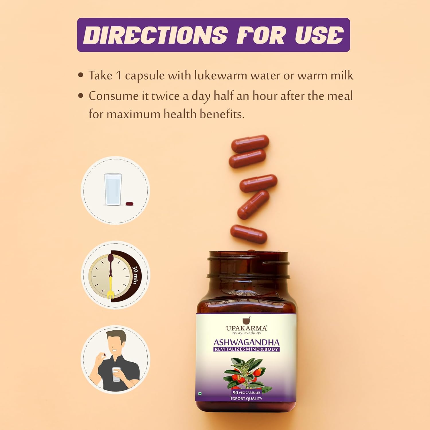 100% Vegan Ashwagandha Extract Capsules - Mood Enhancer & Immune Support - 1000 MG Daily Dosage - 45 Days Supply