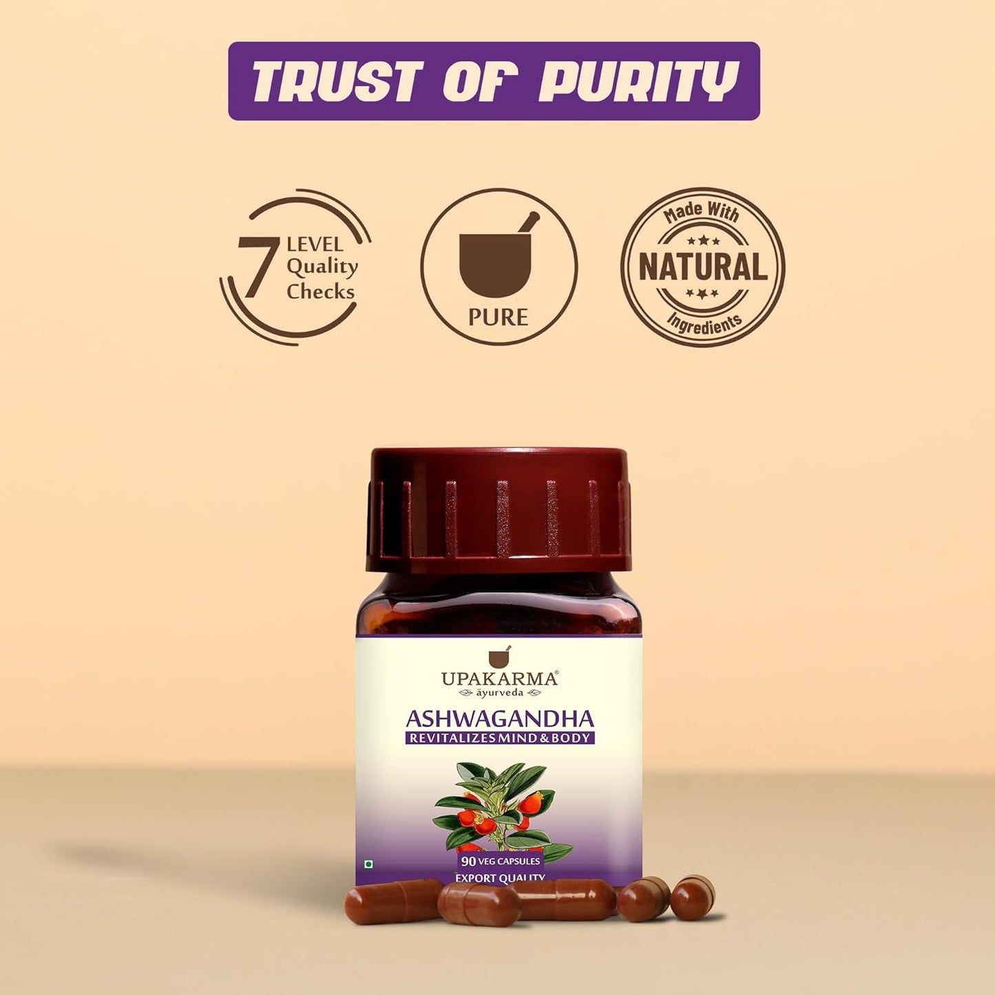 100% Vegan Ashwagandha Extract Capsules - Mood Enhancer & Immune Support - 1000 MG Daily Dosage - 45 Days Supply