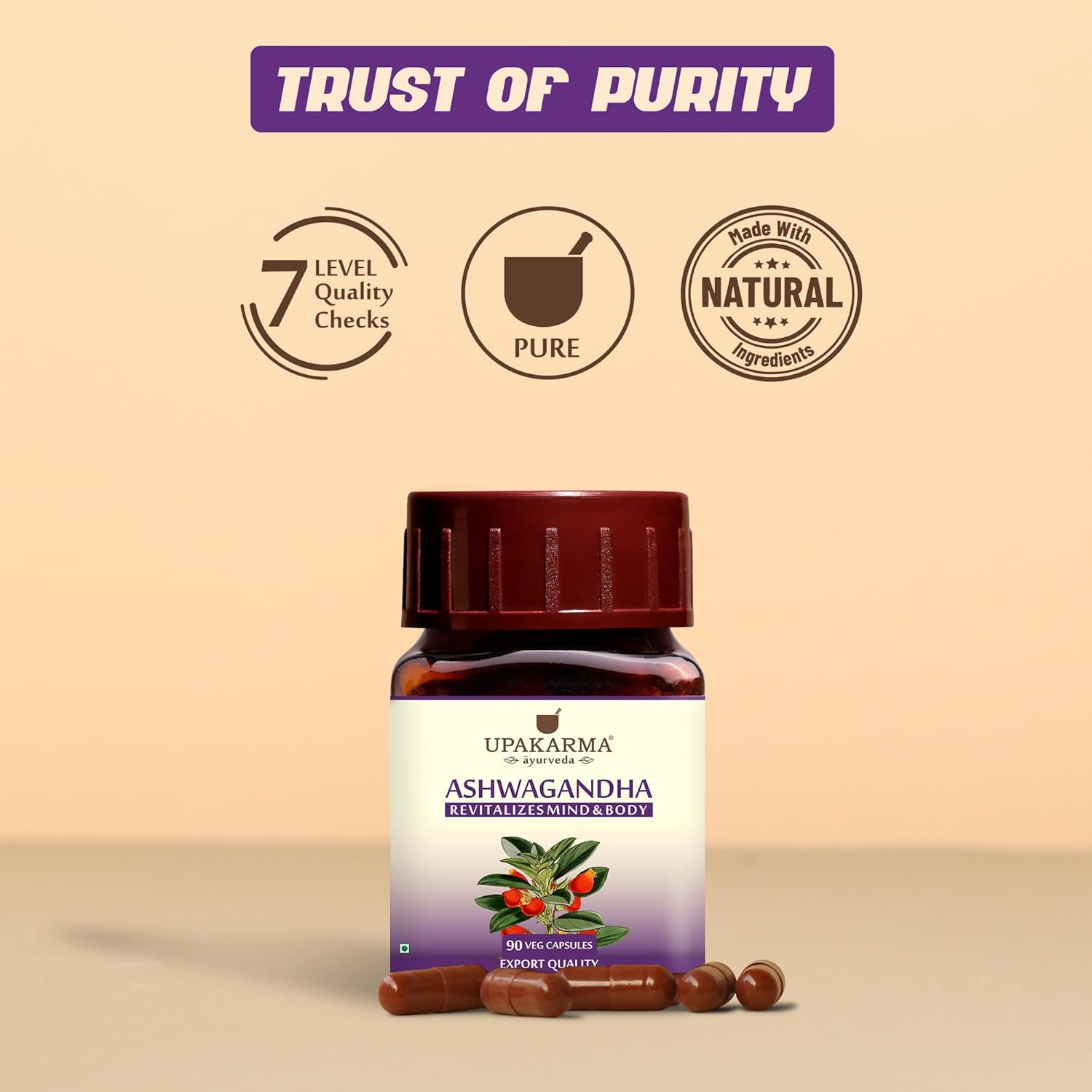 100% Vegan Ashwagandha Extract Capsules - Mood Enhancer & Immune Support - 1000 MG Daily Dosage - 45 Days Supply