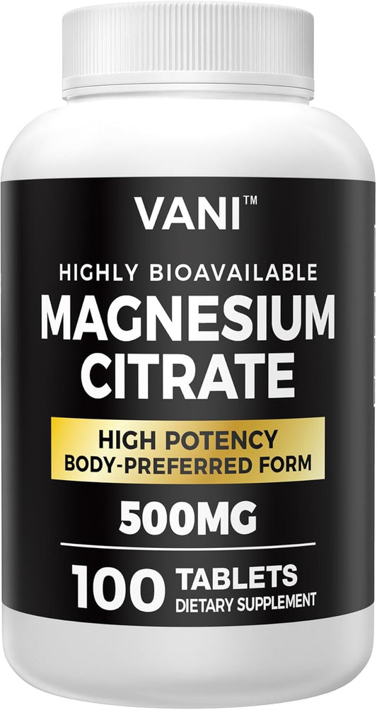 100 Vegan Safe VANI Magnesium Citrate Tablets - 500MG for High Absorption