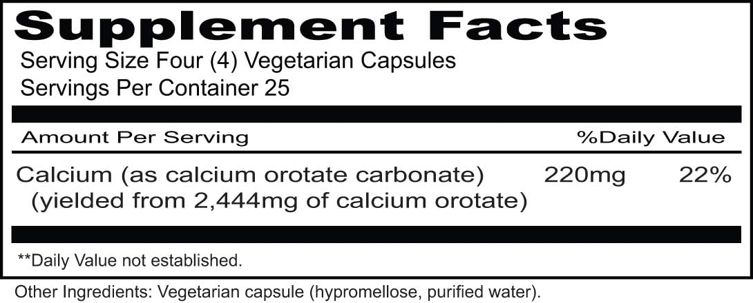100 Vegetarian Capsules of Priority One Vitamins Calcium Orotate for Strong Bones - Calcium Supplement