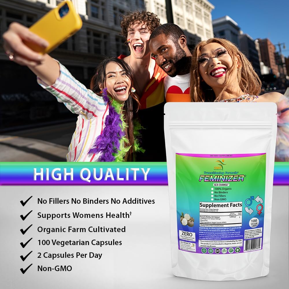 100 Veggie Caps Feminizer Sex Change Pills - 1,000mg Pueraria Mirifica Extract - Organic for Women, Transgender - SMSHEALTHPRODUCTS