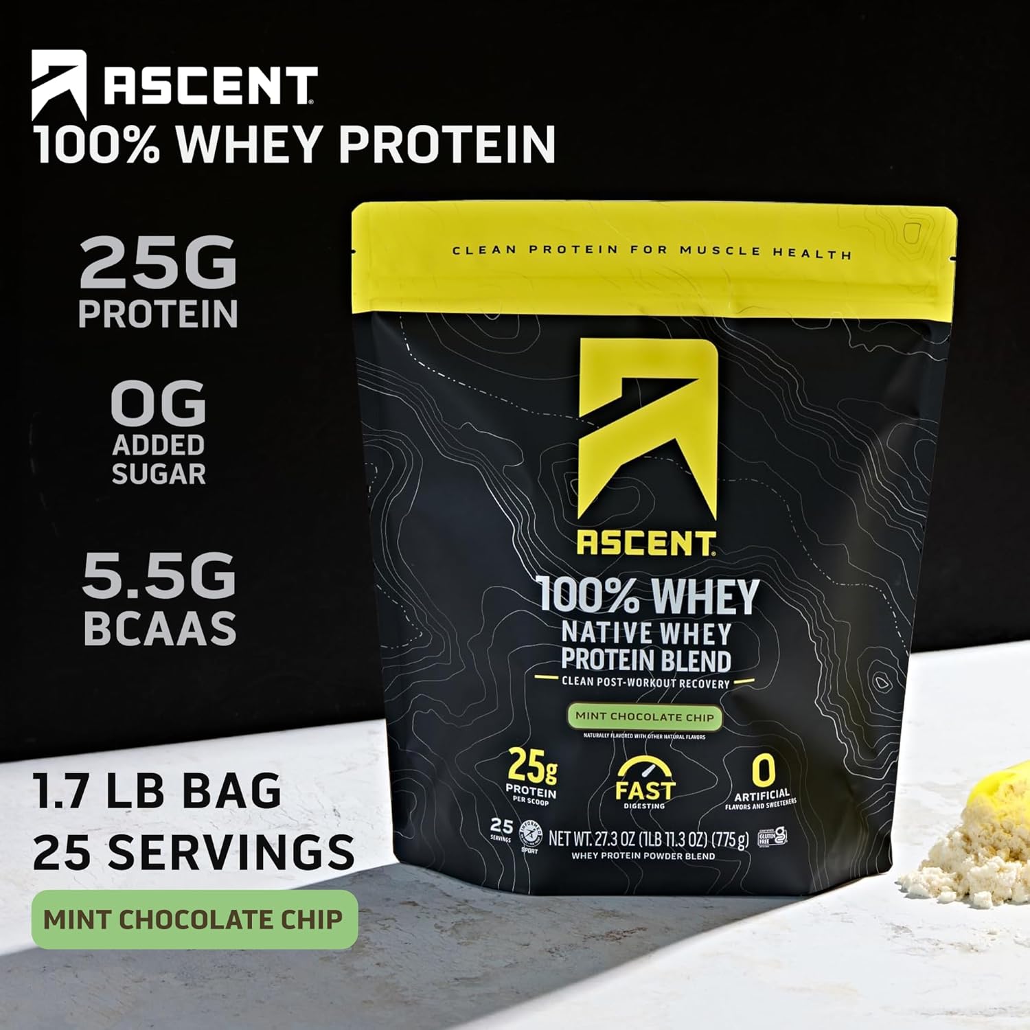 100% Whey Protein Isolate Powder - Mint Chip Flavor, Gluten-Free, 5.5g BCAA, Zero Artificial Additives, Post-Workout Recovery Supplement